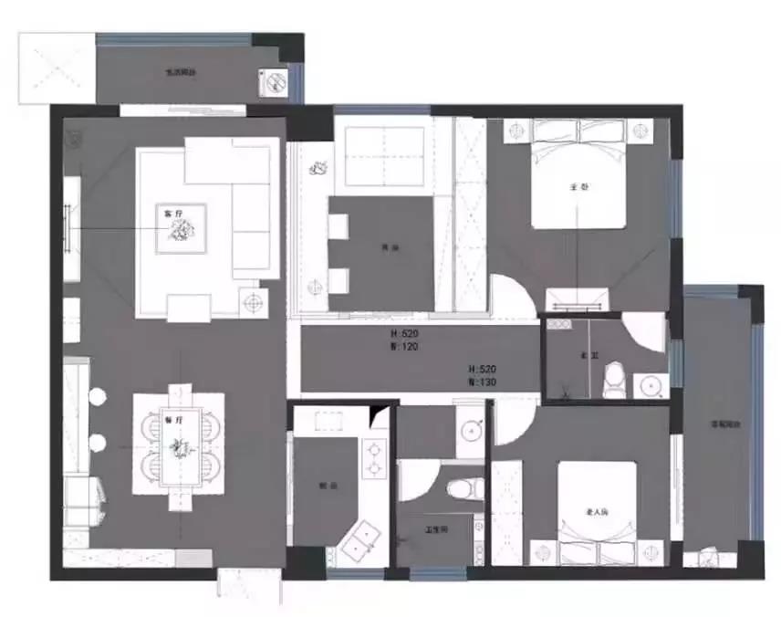 118平的現代風三居室，電視背景墻做得好有個性！